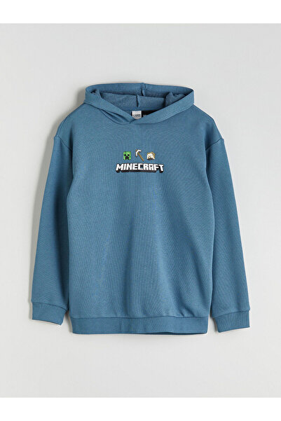 LC Waikiki LCW KidsMavi Kapüşonlu Minecraft Baskılı Erkek Çocuk Sweatshirt