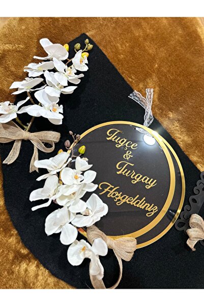 Marrone Kişiye Özel Kapı Süsü Paspas Takımı İsme Özel Orkideli Set