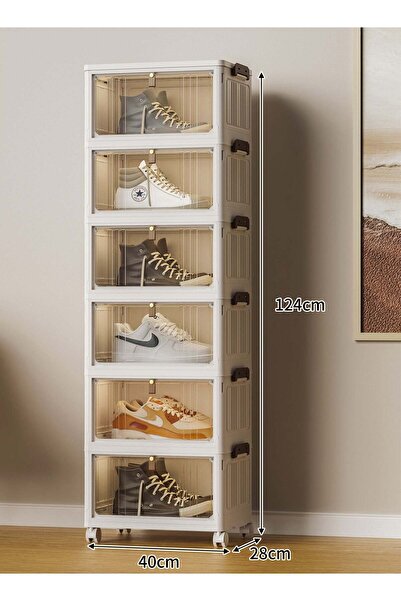 Concept Home أدراج تخزين بلاستيكية قابلة للطي مع عجلات، 6 طبقات 124 × 28 × 40 سم