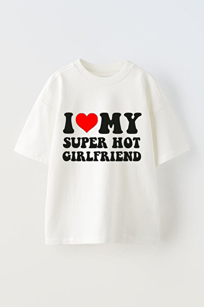 Anetos Tricou Unisex Im My Super Hot Gırlfrıend din bumbac alb cu imprimeu ov...