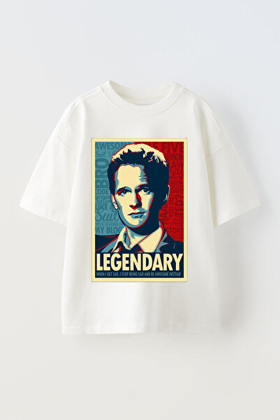 Anetos تي شيرت قطني أبيض كبير الحجم مطبوع عليه الأسطورة للجنسين