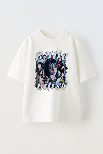 Anetos تي شيرت بيلي إيليش مطبوع للجنسين من القطن الأبيض كبير الحجم