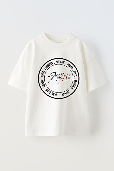Anetos Μπλουζάκι Stray Kids με τύπωμα Unisex Βαμβακερό Λευκό oversized