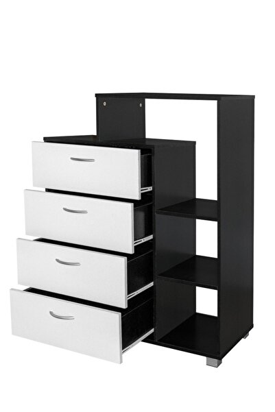 BAITY Malaysian Wooden Closet Cabinet - 4 Drawers with White and Black Shelves