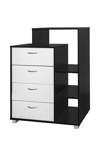 BAITY Malaysian Wooden Closet Cabinet - 4 Drawers with White and Black Shelves