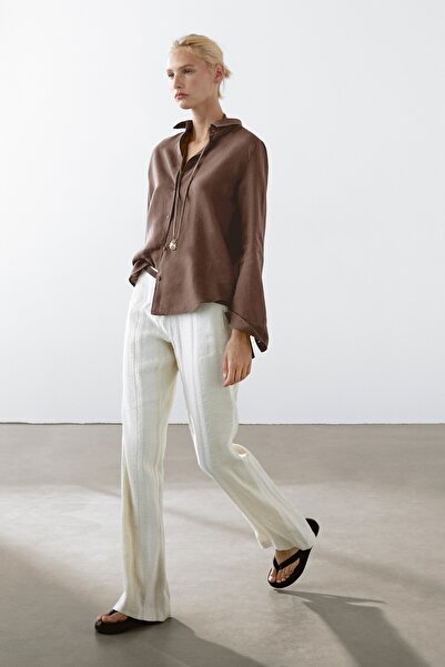 Massimo Dutti Dökümlü %100 keten gömlek