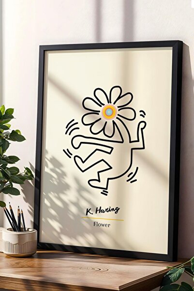 Saturn Pictură înrămată cu flori Keith Haring - Decor de perete în stil eclectic