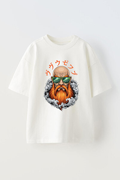 Anetos Tricou The Bald Man cu imprimeu unisex din bumbac alb supradimensionat