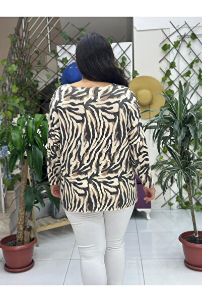 Punta Otantik Nc22884 Zebra Patterned Knitwear Blouse Cream