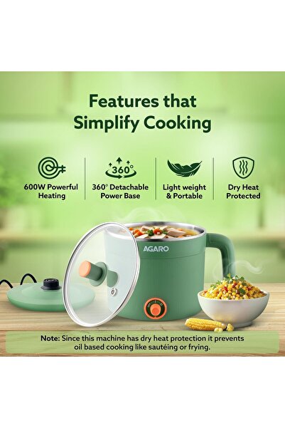 AGARO 1.2L Multi Cook Kettle with Steamer 600W Variable Temp Electric Pot for Noodles Eggs Tea