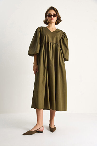 Bianco Lucci Kadın V Yaka Balon Kol Uzun Elbise 60284071