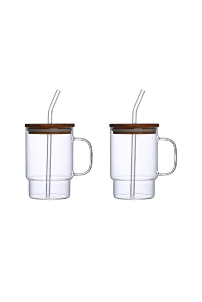 NEOFLAM 500ML 2PCS MUG SET WITH WOOD LID+STRAW