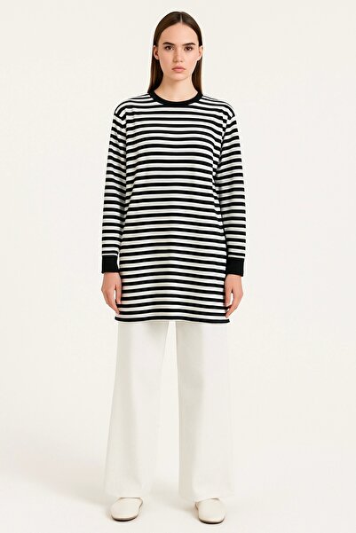 elit fashion Striped Tunic - Black