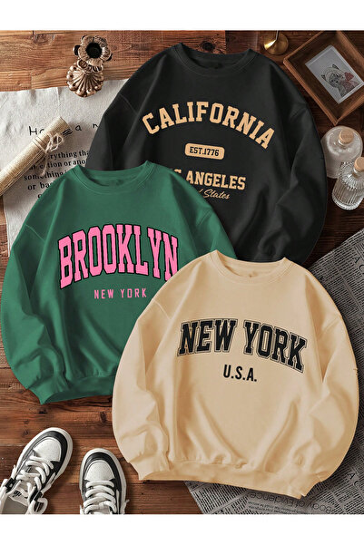 Velostra طقم سويت شيرت مطبوع بثلاث خيوط للجنسين مكون من 3 قطع برقبة دائرية