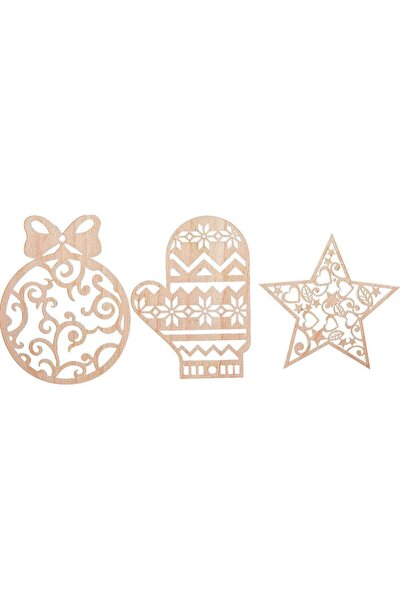 OEM Set 3 globuri de Craciun HH877 din Lemn Model Traditional de Craciun