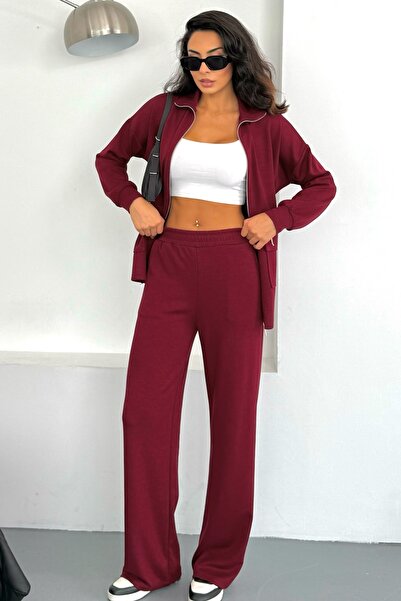 Ded COLLECTION Women's Modal Set with Drawstring Detail at the Waist, Large Flap Pockets, Long Zipper Top and Bottom