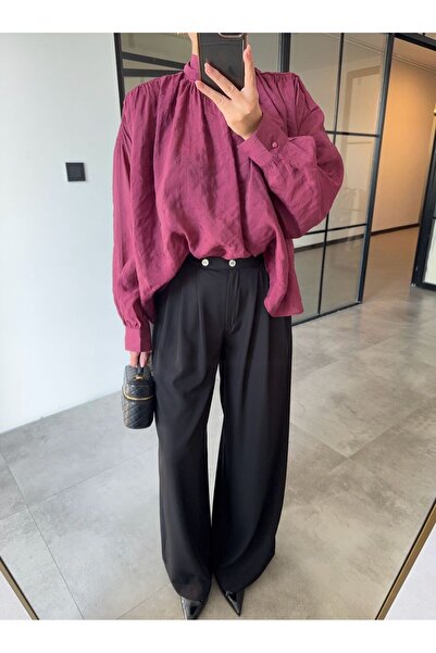 BB Bensu Buyruk Double Buttoned Pleated Black Palazzo