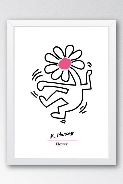 Saturn Pictură înrămată cu flori Keith Haring - Floare care dansează - Decor ...