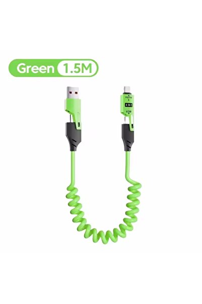 Choice كابل شحن سريع USB-C بطول 1.5 متر مصنوع من سبائك الزنك الخضراء، 4 في 1،...