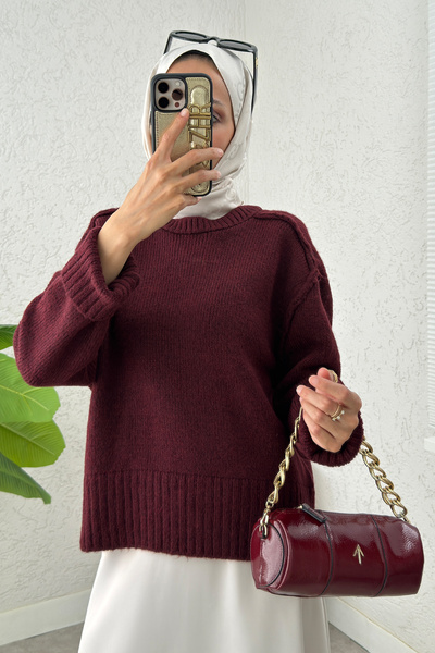 Salih Çelebi T Stitch Knitwear Sweater 0093 - Bordo