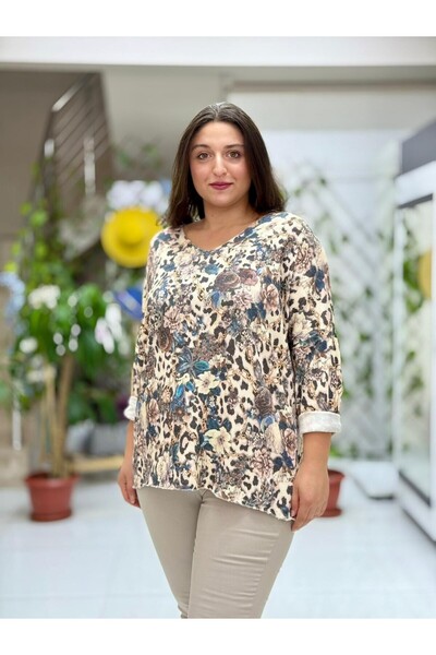 Punta Otantik Nc23721 Digital Print Italian Knitwear Blouse