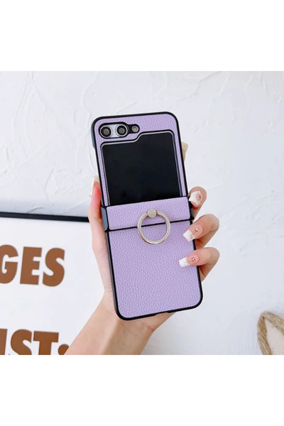 Choice جراب هاتف من الجلد بنقشة الليتشي الأرجواني لهاتف Galaxy Z Flip3، مقاس ...