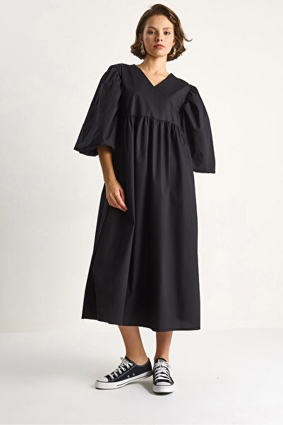 Bianco Lucci Women's V-Neck Balloon Sleeve Long Dress 60284071