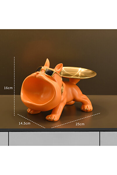 choice2 تمثال كلب بولدوغ برتقالي اللون مصنوع من الراتنج، صينية تخزين لتمثال ك...