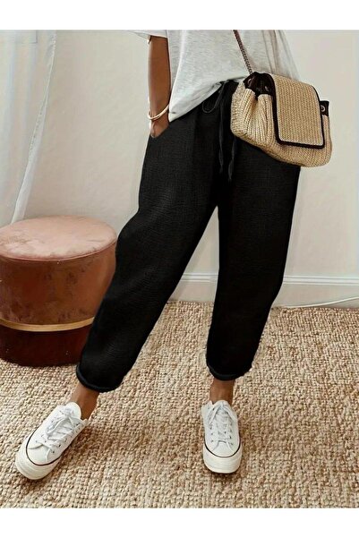 lermona Women's High Waist Elastic Waist Aerobin Trousers with Lacing Detail