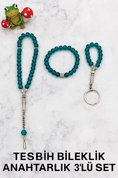 Lio20 Set de brățară din sticlă de piatră de onix-33 bucăți de mărgele de rugăciune-set de brelocuri |   Set de 3 |   Combinație de accesorii cadou | Verde petrol