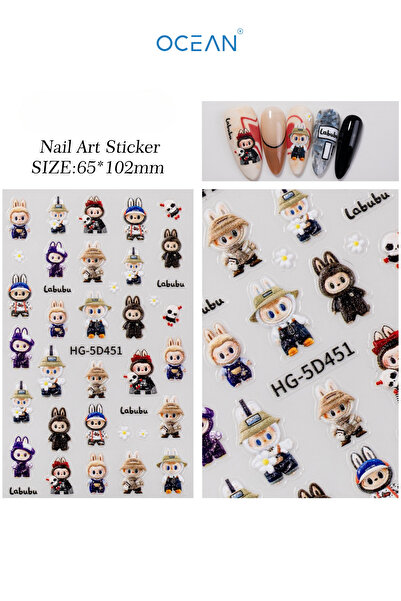 Ocean Labubu Tırnak Sticker Protez Tırnak Kalıcı Oje Süsleme, Nail Art Sticker