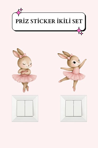 Tasarım Bale Yapan Tavşanlar Priz Sticker-İkili Set