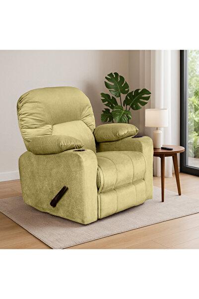 BACK COMFORT |Crown Seat|Velvet Rocking & Rotating Cinematic Recliner Chair with Cups Holder