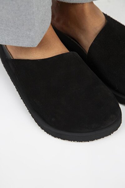 Manijero Γυναικείες δερμάτινες παντόφλες από γνήσιο δέρμα Ateshi Flat Sabo Μαύρες