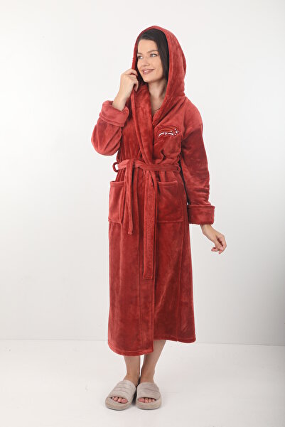 Wild Love Kadın Kapşonlu Nakışlı Bambu Uzun Sabahlık