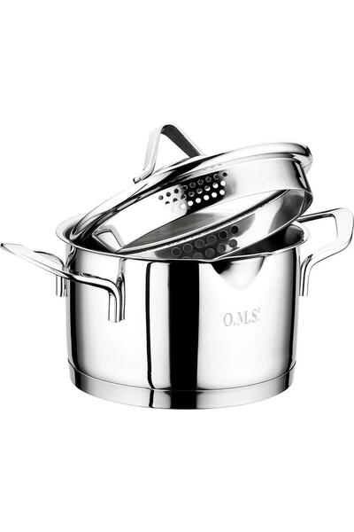 OMS PASLANMAZ Oms 2039 Cylinder Mouth Pouring Strainer Deep Steel Pot 22X12 cm