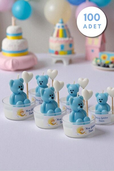BERFUĞ KIRAN 100 ADET BALONLU AYICIKLI HEDİYELİK MUM MAVİ