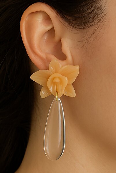 TAKIŞTIR أقراط بتصميم زهرة بلون برتقالي (زوج)