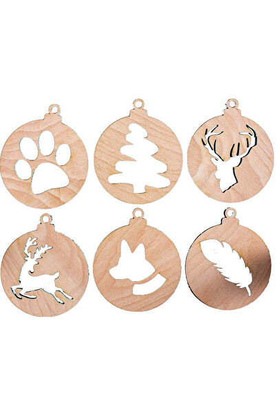OEM Set 6 globuri de Craciun HH873 din Lemn Model Diversificat