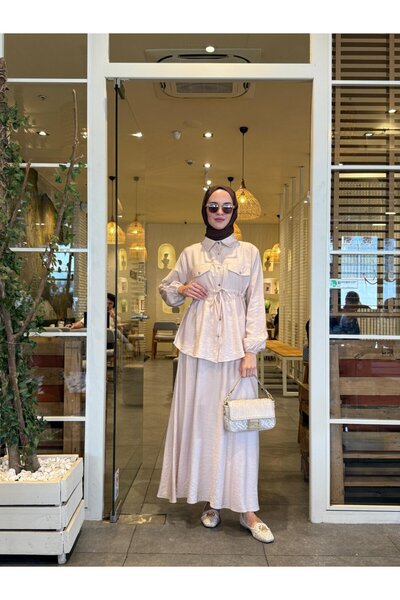 NS Moda Hijab Ikra Skirt Shirt Set Cream-Model 544