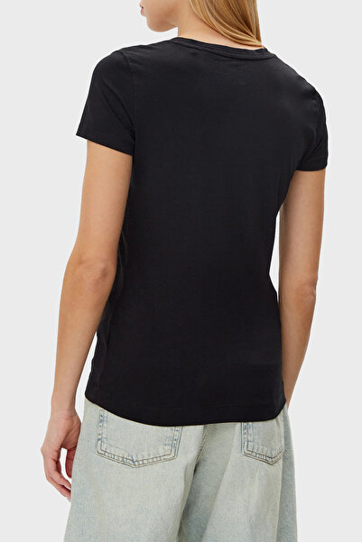 Guess Cn Ss Glitter Stretch Cotton Slim Fit Sim Logo Women t Shirt W5Gi14 J1314 Jblk