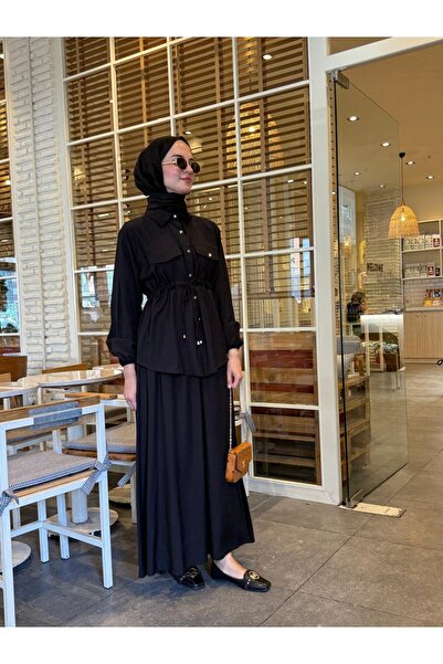 NS Moda Hijab Ikra Skirt Shirt Set Black-Model 544