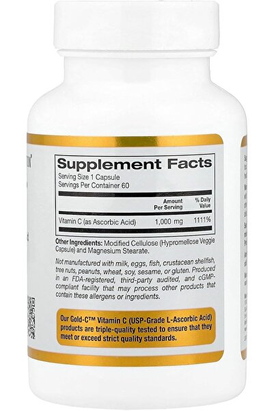 California Gold Nutrition كاليفورنيا جولد نيوتريشن جولد سي™، فيتامين سي بدرجة دستور الأدوية الأمريكي، 1000 ملجم، 60 كبسولة نباتية