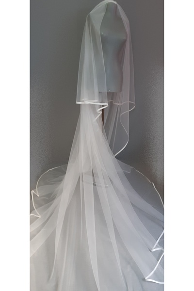 Suzanna Moda Saten Biyeli Çift Kat Taraklı Kırık Beyaz Hayal Tül Gelin Duvağı 2.50 cm Uzun Kat - 85cm Kısa kat ±
