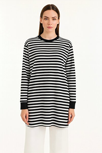 elit fashion Striped Tunic - Black