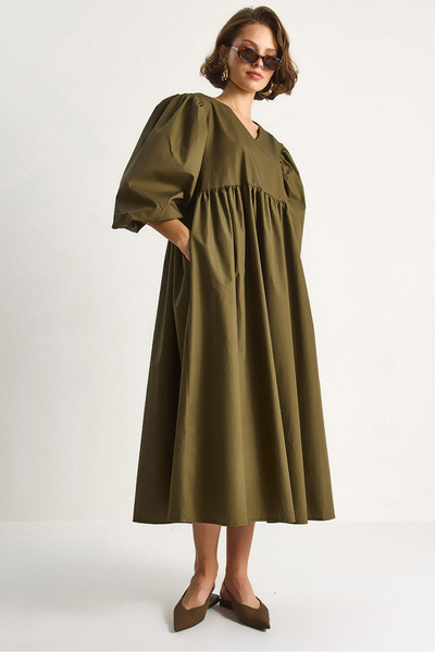 Bianco Lucci Women's V-Neck Balloon Sleeve Long Dress 60284071