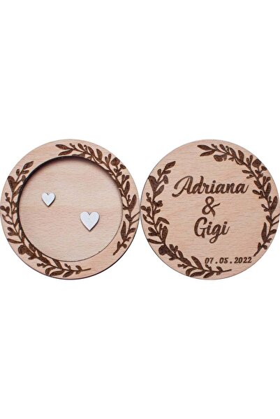 OEM Cutie Verighete Rotunda Personalizata HH1633 din Lemn 10x10 cm