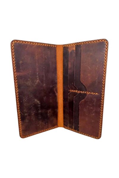 CASABA محفظة مصنوعة يدويًا من الجلد الطبيعي مع حجرة للهاتف باللون البني