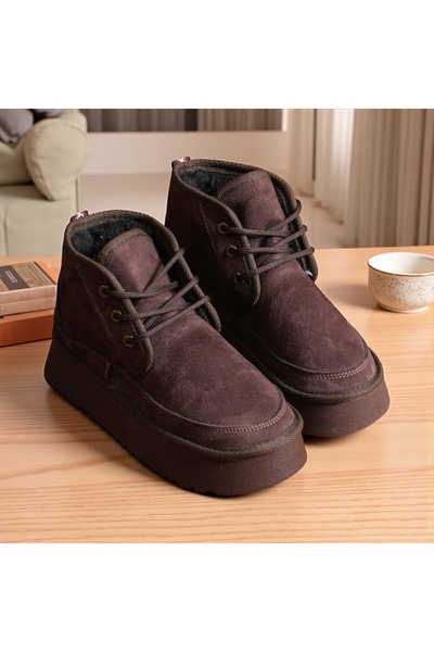 Jarrox Molly Kürklü Bağcıklı Hafif Düz Poli Tabanlı Rahat Günlük Kadın Bot