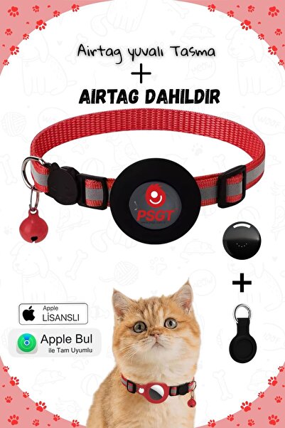 PSGT AirTag'li Kedi Tasması İOS Uyumlu -Takip Cihazı Evcil Hayvanlar İçin Öze...
